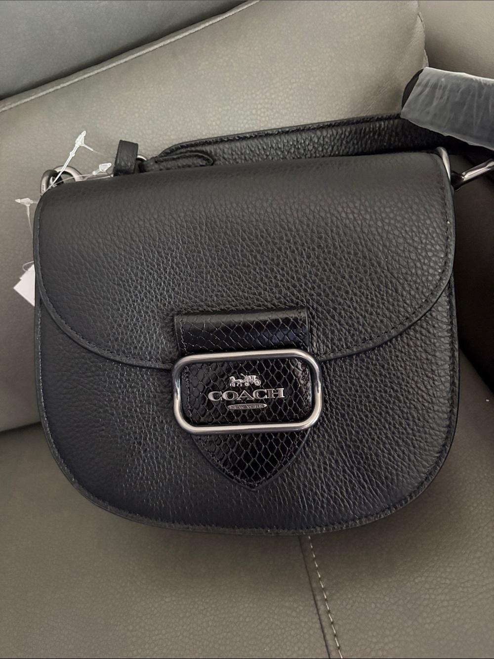 Nwt rare Black w/Black snake trim Morgan Saddle Coach Crossbody